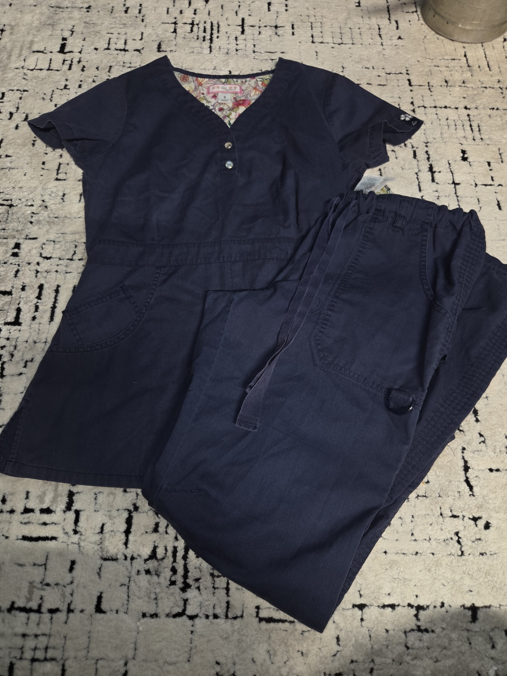 Navy Women's Scrub Set - Comfortable Pants & Tunic Koi